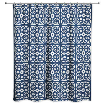 Navy Tile 71x74 Shower Curtain