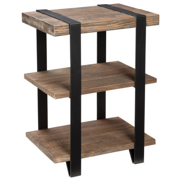 Modesto 2-Shelf Metal Strap, Reclaimed Wood End Table