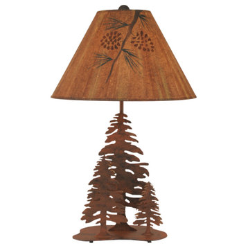 Rust Iron Nature Scene Table Lamp With 3 Trees