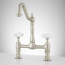 LANDON BRIDGE BATHROOM FAUCET - LARGE PORCELAIN CROSS HANDLES - Bathroom Sink Faucets
