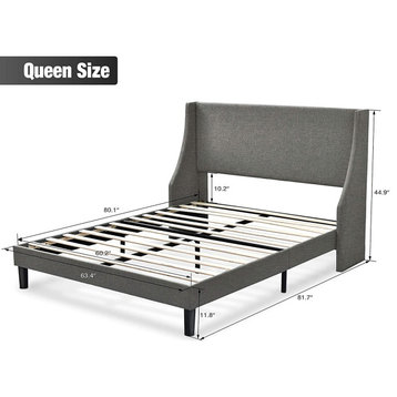 Queen Size Modern Platform Bed Frame with Deluxe Wingback