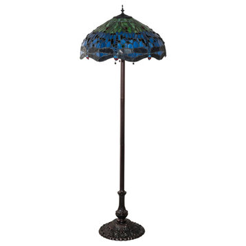Meyda Lighting 70021 62" High Tiffany Hanginghead Dragonfly Floor Lamp