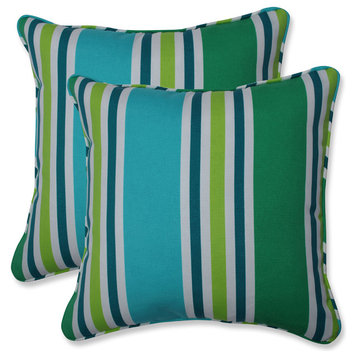 Outdoor/Indoor Aruba Stripe TurquoiseGreen 16.5-inch Throw Pillow, Set of 2