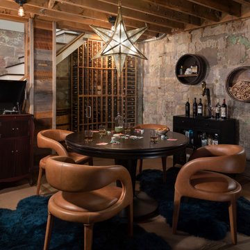 Rustic Basement Bar with Wine Rack & Game Table