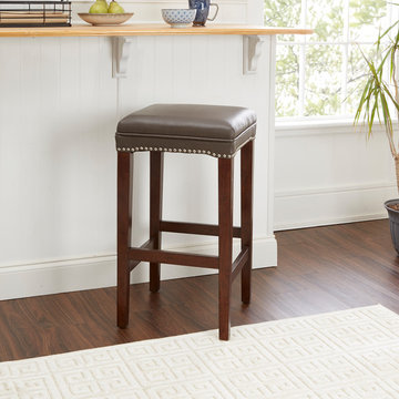 Dover Upholstered Wooden Saddle Stool, Bar Height