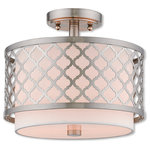 Livex Lighting - Livex Lighting Arabesque Brushed Nickel Light Ceiling Mount - Our Arabesque two light semi flush mount will add refined style and a hint of mystery to your decor. The off-white fabric hardback shade creates a warm illumination, while the light brings to life the intricate brushed nickel cutout pattern.