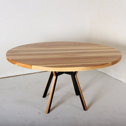 Jax Inlay Pecan Round Dining Table - Furniture