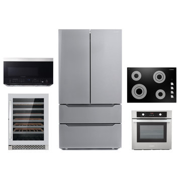 5 Piece, 30" Cooktop 30" Microwave 24" Wall Oven, Refrigerator & Wine Cooler