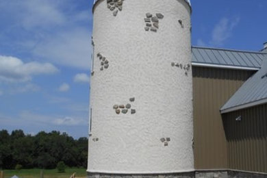 Tradition stucco on this stair tower in Taylorstown, Virginia