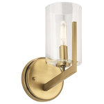 Kichler - Kichler Nye 9.75" 1 Light Wall Sconce, Clear Glass, Natural Brass - The Nye 9.75in. 1 light wall sconce features a mid century modern design in Brushed Natural Brass and clear glass. A perfect addition in several aesthetic environments including contemporary and transitional.