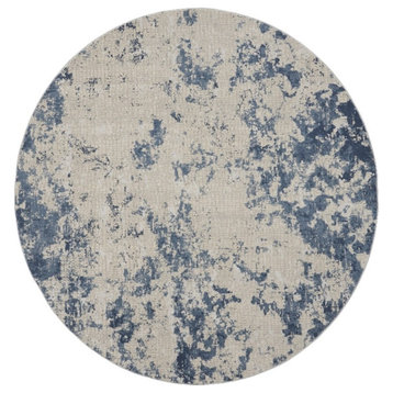 Nourison Rustic Textures 63" Round Fabric Indoor Rug in Gray/Blue Painterly
