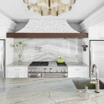 Foxtop Transitional Kitchen with Striking Quartzite Countertops