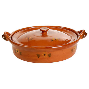Ancient Cookware, Mexican Clay Flat Cazuela Pot, 14.25x17x6