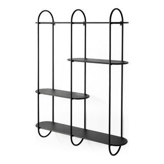 Linon Four Cubby Metal Wall Shelf in Black