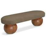 Meridian Furniture - Meridian Furniture Bowie Boucle Fabric Upholstered Bench, Olive, Brown Finish - Elevate your home decor with this stunning Bowie Boucle Fabric Bench. The rich olive boucle fabric gives it a luxurious and sophisticated look that is sure to catch the eye of guests. The walnut finish on the solid ash wood ball-shaped legs adds a touch of charm and elegance to the piece. Whether you're using it as a stylish seating option in your living room or as a chic accent piece in your bedroom, this bench is sure to impress.