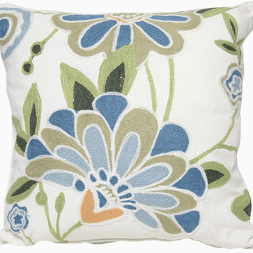 18"x18" Blue and White 100% Cotton Floral Zippered Pillow