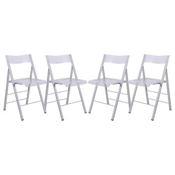 LeisureMod Modern Menno Acrylic Chrome Dining Folding Chair in Clear Set of 4
