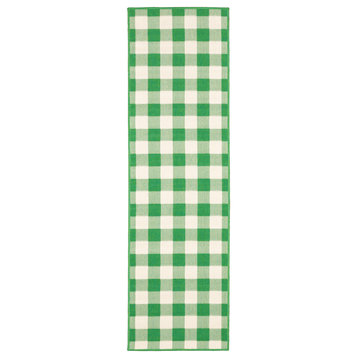 Madelina Gingham Check Indoor/Outdoor Area Rug, Green, 2'3"x7'6"