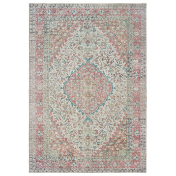 8"x12" Ivory and Pink Oriental Area Rug