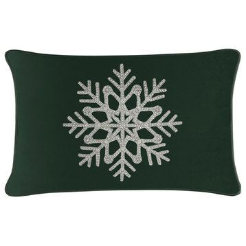 Sparkles Home Rhinestone Snowflake Pillow - 14x20" - Emerald Velvet