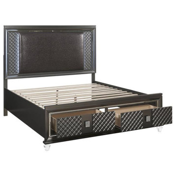 Bowery Hill Contemporary Queen Bed with Storage in Metallic Gray
