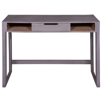 44" Single Drawer, Mago Wood, Entryway Console Table Desk, Textured Lines, Gray