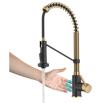 Bolden Commercial Style 2-Function Pull-Down 1-Handle 1-Hole Kitchen Faucet, Brushed Brass/ Matte Black (Sensor Touchless)