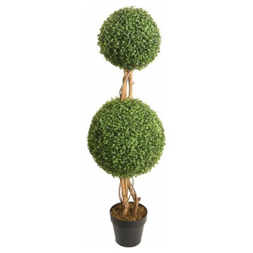 48" Potted 2-Tone Double Ball-Shaped Boxwood Topiary Garden Decoration