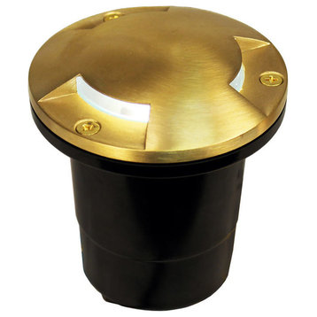 12V Composite Ground Well Light With 3-Directional Mushroom Cover, Raw Brass