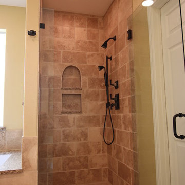 Travertine Shower Showing Custom Niches