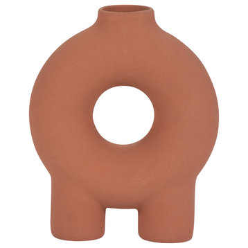 Ceramic 7", Donut Footed Vase, Terracotta