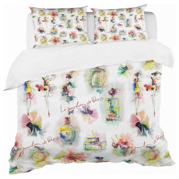 Perfume Bottles and Flowers Abstract Duvet Cover Set, Twin