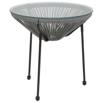 Flash Furniture Valencia Glass Top Patio End Table in Gray and Black