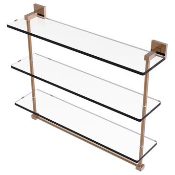 Montero 22" Triple Tiered Glass Shelf with towel bar, Brushed Bronze