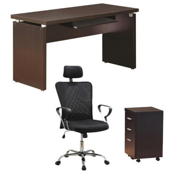 Home Square 3 Piece Set with Computer Desk Office Chair and Mobile File Cabinet