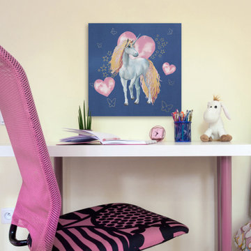"Stars and Love Unicorn" Painting Print on Wrapped Canvas