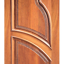 Single Door, Hand Carved Arch Panels in Mahogany, Right - Front Doors