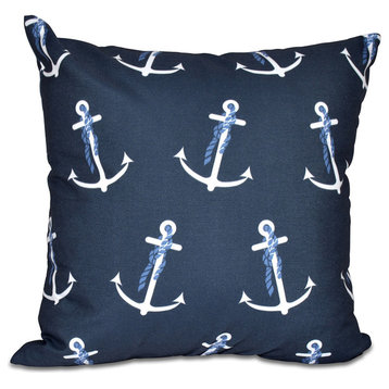 Anchor Whimsy, Geometric Print Pillow, Navy Blue, 16"x16"