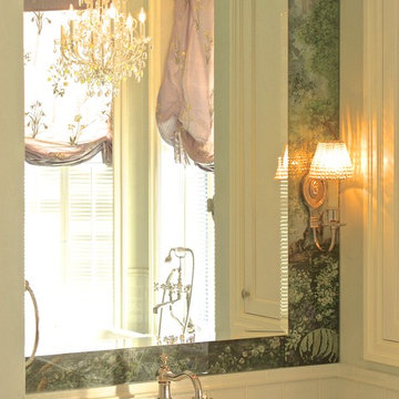 Pair of oversize mirror frames painted in eglomise as XIX c. panoramic murals.