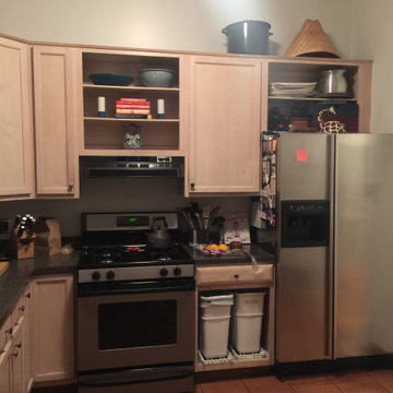 San Francisco kitchen BEFORE, cramped dark workspace and a refrigerator that cou