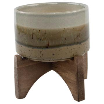 5" Ash Finish Ceramic On Wood Stand,Grey