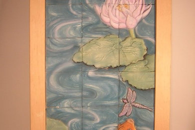 Water Lilies - a low relif carved tile mural