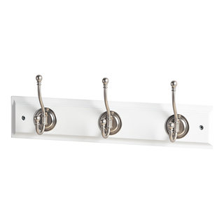 Liberty Hardware 129848 27-Inch Hook Rail with 5 Flared Top Hooks, White  and Satin Nickel