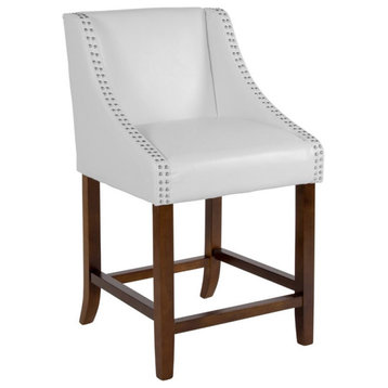 Flash Furniture Carmel 24" Leather Counter Stool in White and Walnut