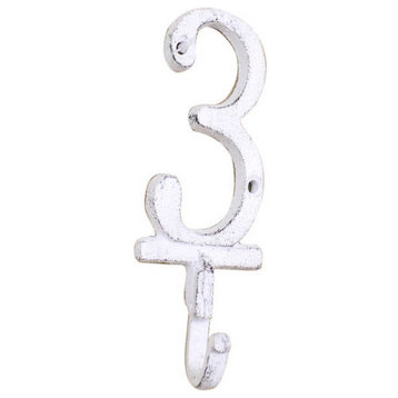 Whitewashed Cast Iron Number 3 Wall Hook 6''