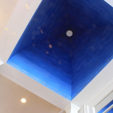 Art Deco Style Blue Wave Design on Vaulted Ceiling in Foyer
