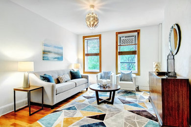 Example of a trendy living room design in New York