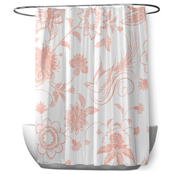 70"Wx73"L Traditional Bird Floral Shower Curtain, Blush