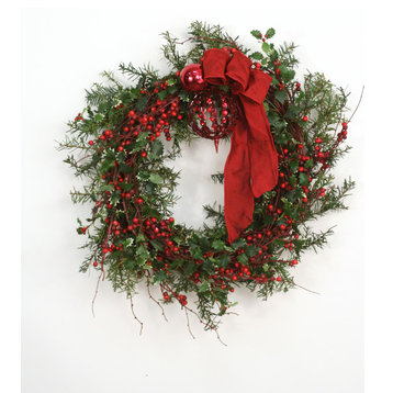 Nito Wreath with Rosemary,Holly, Berries & Ornaments