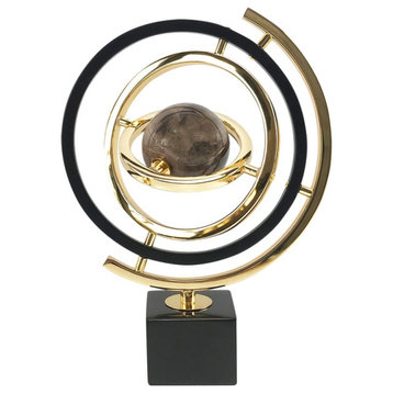 Abstract Metal Black & Gold Globe Ornament Sculpture Decor with Rectangle Stand